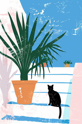 Kattenmoment in een kleurrijke tuin