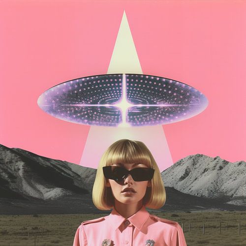 A Woman Standing Beneath a UFO