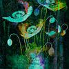 Botanische Mixed Media Kunst: Abstrakte Mohnblumen von Studio Pieternel