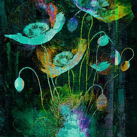 Botanische Mixed Media Kunst: Abstrakte Mohnblumen von Studio Pieternel