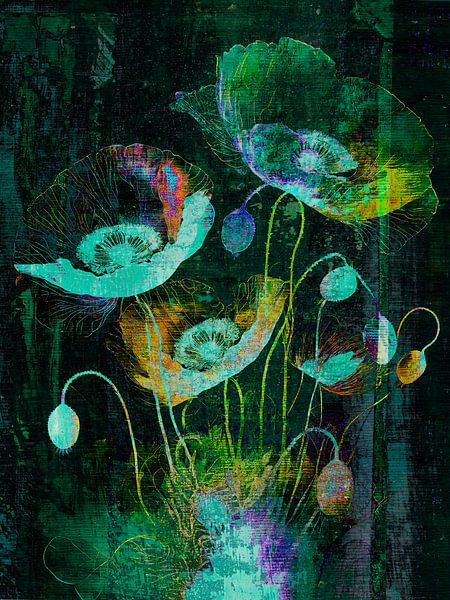 Botanische Mixed Media Art: Abstracte Klaprozen van Studio Pieternel