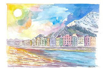 Innsbruck Tirol Österreich Häuser mit Fluss Inn und Nordkette