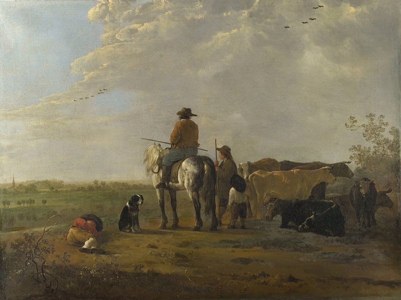 A Horseman with a Cowherd and Two Boys in a Meadow, and Seven Cows, Aelbert Cuyp by Masterful Masters