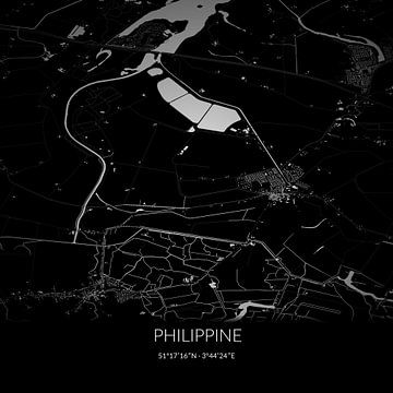 Zwart-witte landkaart van Philippine, Zeeland. van Rezona