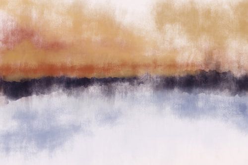 Pastel abstract minimalistisch landschap in aardetinten, grijs en oker