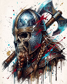 Wikinger-Krieger mit Totenkopf und Streitaxt von jenaka bermain