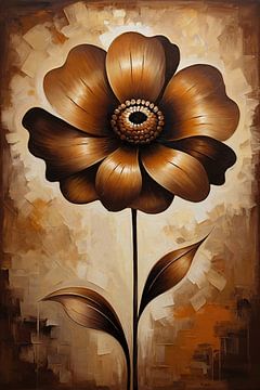 Abstract Sepia Flower in Oil Painting Style by De Muurdecoratie