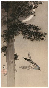 Ohara Koson - Alpine accentuation with crescent moon (edited) by Peter Balan