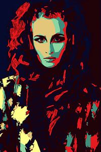 Rothaarige Dame mit Pelzmantel / Modeporträt im Pop-Art-Stil