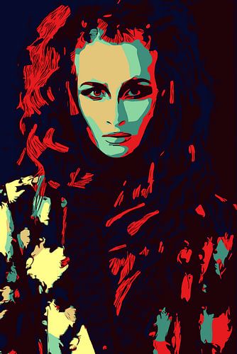 Roodharige dame met bontjas / mode portret in popart stijl