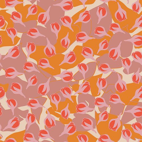 Marché aux fleurs de Tokyo. Fleur en taupe, rouge et ocre.