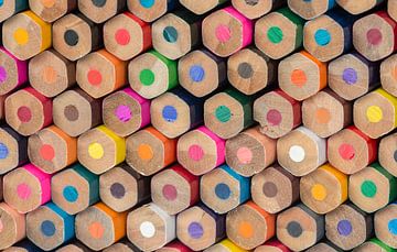 Abstract composition of a set wooden colour pencils by Tonko Oosterink