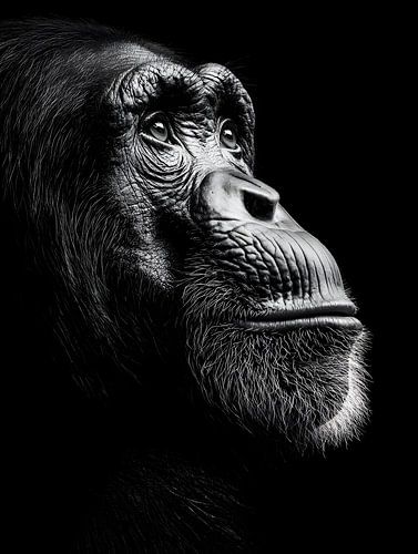 Gorille - profil latéral digne en noir et blanc