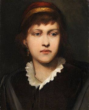 Portrait d'une jeune fille avec un chapeau et des boucles d'oreilles, GABRIEL VON MAX, 1875 sur Atelier Liesjes