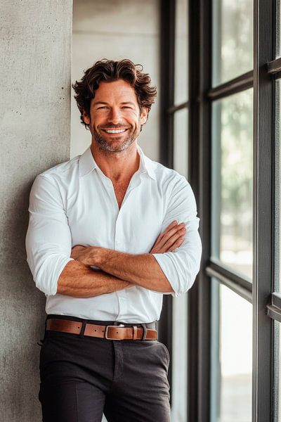 Homme souriant en costume par Poster Art Shop