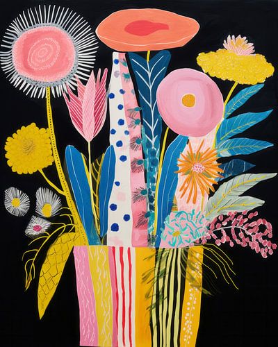 Bunter Blumenstrauß mit schwarzem Hintergrund