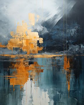 Modern abstract in blauw en goud van Studio Allee