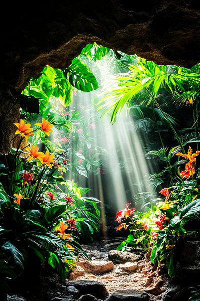 Tropische tuin met zonnestralen van Art & Soul Creations