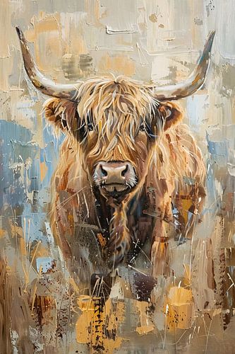 Abstract schilderij van een Schotse hooglander