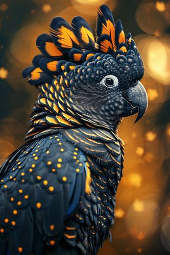 Blauwe vogel met gele accenten