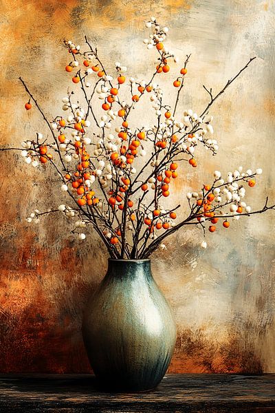 Vase en céramique avec baies d'oranger par Imperial Art House