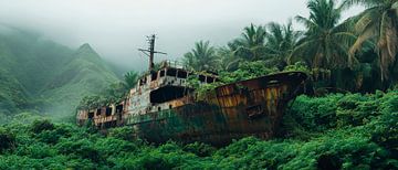 Verlaten schip in de natuur van Poster Art Shop