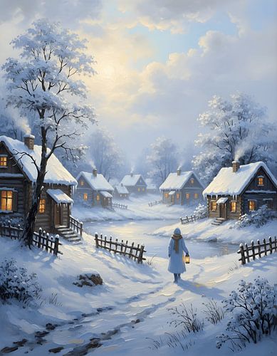 Fluisterende sneeuw boven het stille dorp