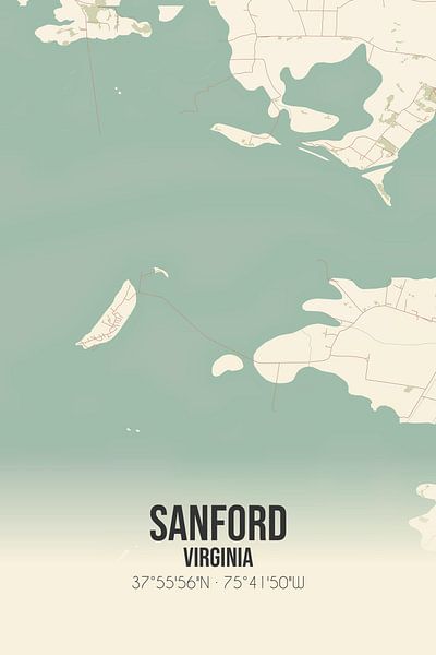Carte ancienne de Sanford (Virginie), USA. par Affiches de lieux