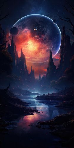 Digital created bizarre fairy tale landscape on alien planet