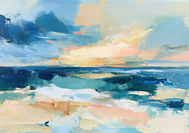 Paysage marin abstrait en bleu et orange sur la plage sur Niklas Maximilian