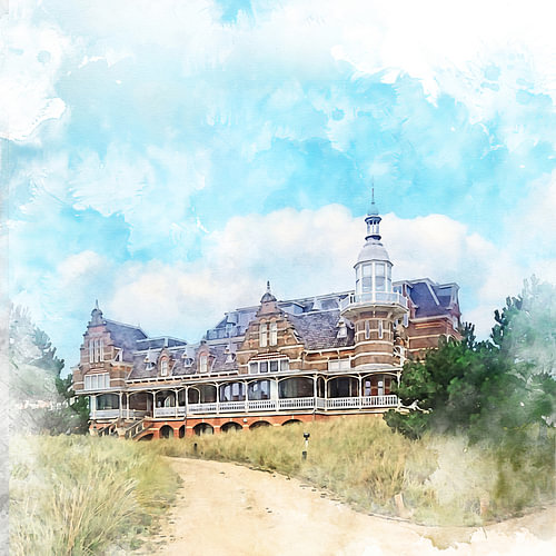 Domburg, vue sur le pavillon de plage dans les dunes sur Danny de Klerk
