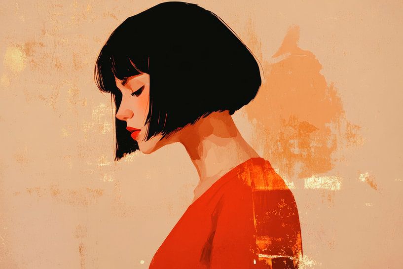 Femme au Bob dans des tons chauds de terre par Poster Art Shop
