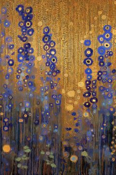 Blauwe Bloemen op Gouden Achtergrond van Whale & Sons