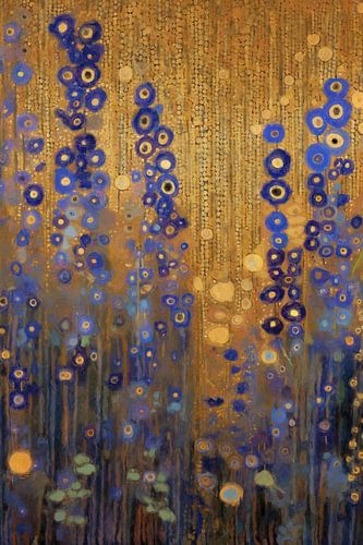 Blauwe Bloemen op Gouden Achtergrond