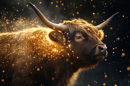 Magical Moment - Scottish Highlander cow in Golden Glow