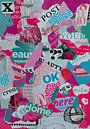 Rosa, lila und türkisfarbene Collage aus Altpapierfetzen von Trinet Uzun Miniaturansicht