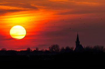 Sonnenuntergang über Den Hoorn, Texel von Beschermingswerk voor aan uw muur