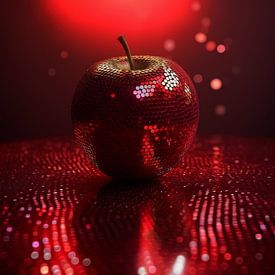 Red glamour: an apple disco ball in the spotlight of glamour by Floral Abstractions