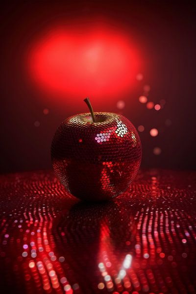 Roter Glanz: Ein Apfel-Disco-Ball im Rampenlicht des Glamours von Floral Abstractions
