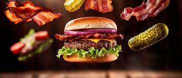 Zwevende hamburger met verse toppings van Poster Art Shop