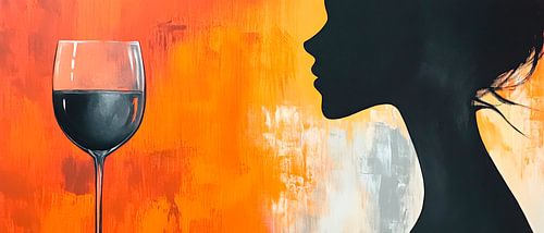 Silhouet van een vrouw met een wijnglas