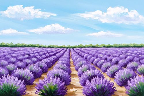 Lavendelveld onder blauwe lucht