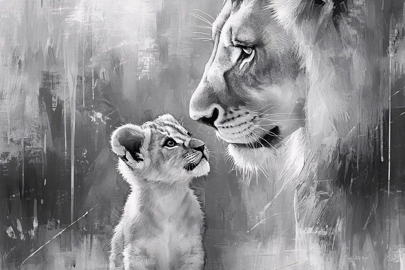 Intime Beziehung zwischen Löwe und Jungtier von Imperial Art House