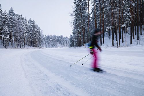 Skating fun on a frozen lake