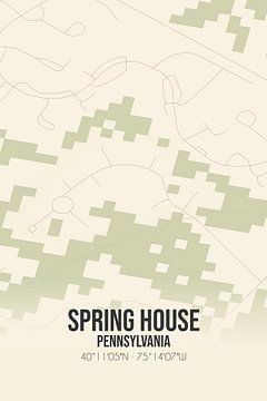 Carte ancienne de Spring House (Pennsylvanie), USA. sur Rezona