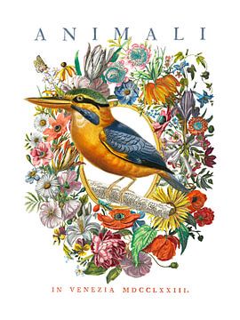 Kingfisher Between Flowers van Marja van den Hurk