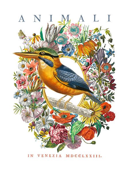 Kingfisher Between Flowers by Marja van den Hurk