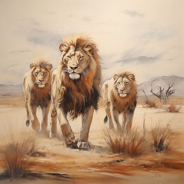 Leeuwen in savanne lichte kleuren van TheXclusive Art