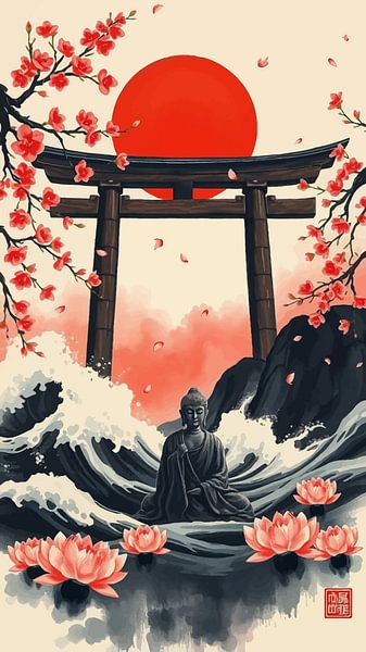 Boeddha / Boeddha Sumi-e Japanse schilderkunst van MIROKKU