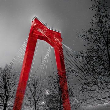 Rotterdam - Willemsbrug bij nacht als behang poster van Kees Dorsman